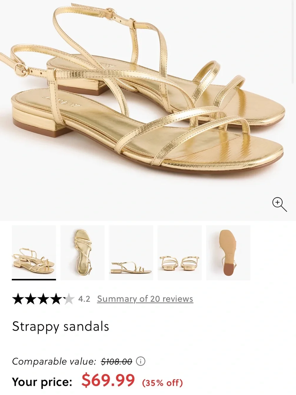 J. Crew Metallic Gold Strappy Slingback Sandals